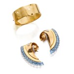 Pair of Two-Color Gold, Aquamarine and Diamond Clips