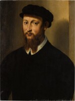 Portrait of a man dressed in black, bust length, wearing a hat