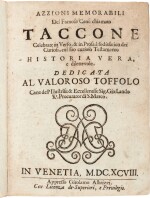 Albrizzi, Azzioni memorabili del famoso cane Taccone, Venice, 1698, gilt printed paper wrappers