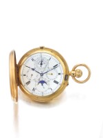 J W BENSON | A HUNTING CASED PERPETUAL CALENDAR MINUTE REPEATING CHRONOGRAPH WATCH WITH MOON PHASES AND LEAP YEAR INDICATION CIRCA 1890