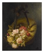 MARIA VAN DER VOORT IN DE BETOUW-NOURNEY | STILL LIFE OF FLOWERS IN A BONNET 