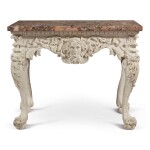 A GEORGE II STYLE WHITE-PAINTED CONSOLE WITH BRECHE D'ALEP MARBLE TOP, LATE 19TH/EARLY 20TH CENTURY