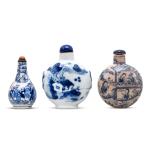 Three blue and white snuff bottles, Qing dynasty, 19th century | 清十九世紀 青花鼻烟壺一組三件