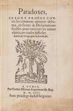 Paradoxes. Paris, 1553. In-8. Maroquin de Trautz-Bauzonnet. De la bibliohtèque du comte de Fresne.