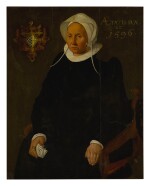 NORTHERN NETHERLANDISH SCHOOL, 1596 | PORTRAIT OF A LADY, PROBABLY FROM THE VAN HEKEREN FAMILY, SEATED THREE-QUARTER LENGTH, AGED 62