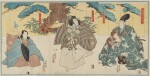 Utagawa Kunisada (1786-1865) Anonymous, Three woodblock print triptychs and a memorial print (shini-e), Edo period, 19th century
