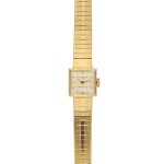  PATEK PHILIPPE |  REFERENCE 3086/67   RETAILED BY HAUSMANN & CO.: A YELLOW GOLD SQUARE FORM BRACELET WATCH, CIRCA 1970