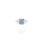 An Impressive Fancy Intense Blue Diamond and Diamond Ring [ 濃彩藍色鑽石配鑽石戒指]