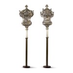 A PAIR OF CONTINENTAL SILVER STANDING LANTERNS 20TH CENTURY