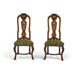 A Pair of George I Style Walnut Side Chairs, 19th Century 