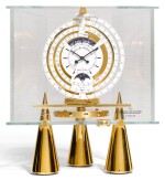 A GILT-BRASS AND ETCHED GLASS GOLDEN JUBILEE ATMOS 'MILLÉNAIRE' TIMEPIECE, LIMITED EDITION 03/50, JAEGER-LECOULTRE, SWISS, CIRCA 2002