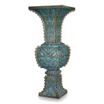A very large cloisonné enamel gu-form vase, Qing dynasty, 17th century | 清十七世紀 銅胎掐絲琺瑯獸面紋出戟大方觚