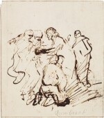 REMBRANDT SCHOOL  |  STUDY OF A GROUP OF FIVE MEN, POSSIBLY CHRIST WITH APOSTLES