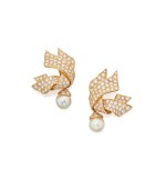 PAIR OF CULTURED PEARL AND DIAMOND EARCLIPS, CHANEL, FRANCE