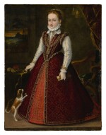 ORAZIO VECELLIO | PORTRAIT OF MARGHERITA GONZAGA (1564 - 1618), AGE 10, FULL LENGTH, WITH A DOG