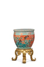 A Chinese Famille-Rose Porcelain Fish Bowl on a French Louis XV Style Gilt Bronze Stand, Late 19th/Early 20th Century