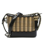 CHANEL | GLOSSY BLACK  GABRIELLE HOBO BAG IN NATURAL RATTAN AND CALFSKIN WITH GOLD HARDWARE, 2020