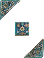 TWO TIMURID CUT TILE MOSAIC SPANDRELS AND A SQUARE TILE, CENTRAL ASIA OR PERSIA, 14TH/15TH CENTURY