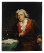 Portrait of the poet André Chénier (1762-1794), three-quarter length, seated at a table covered in a green cloth with papers and an inkwell, his hand tucked into his jacket