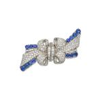 Diamond and Sapphire Double-Clip Brooch