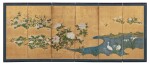 Paravent à six feuilles Japon, époque Edo, école de Rimpa | 日本 江戶時期 描金花鳥紋六扇圍屏 | A six-fold floral screen, Rimpa school, Japan, Edo period