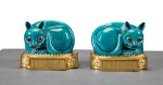 A pair of ormolu-mounted turquoise-glazed figures of cats Probably Chinese, 19th century