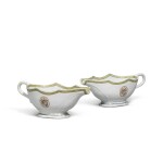 A pair of armorial famille-rose sauce boats, Qing dynasty, 18th century