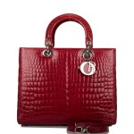 Red Shiny Crocodile Large Lady Dior Bag Silver Hardware
