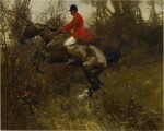 SIR ALFRED JAMES MUNNINGS, P.R.A., R.W.S. | A HUNTSMAN TAKING A DITCH