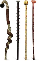 GROUP OF FOUR CARVED AND DECORATED WOODEN WALKING STICKS, GARY HARGIS, SOMERSET, KENTUCKY, LATE 20TH CENTURY