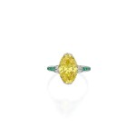 Fancy Vivid Yellow Diamond, Diamond and Emerald Ring