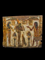 An Egyptian Polychrome Wood Coffin Panel, 21st/22nd Dynasty, 1075-716 B.C.
