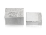 A pair of silver trompe l'oeil cigar and cigarette boxes, Alexand Mukhin and an unknown maker, Moscow, 1887 and 1908-1917