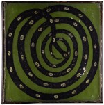 VERY RARE GREEN AND BLACK PAINTED WOODEN DOUBLE-SIDED NUMERICAL SNAKE MOTIF GAMEBOARD, NEW ENGLAND, MID-19TH CENTURY 