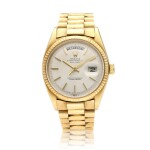 Reference 1803 Day-Date | A yellow gold automatic wristwatch with day, date, and bracelet, Circa 1967