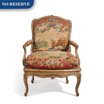 A Louis XV Painted Fauteuil Covered in Beauvais Tapestry, Circa 1750