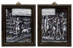 A pair of Enamel plates from the Shepherd series | Paire de plaques illustrant la Parabole du bon Berger