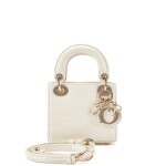 White Shiny Crocodile Micro Lady Dior Bag Pale Gold Hardware, 2021