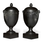 A PAIR OF WEDGWOOD AND BENTLEY BLACK BASALT OVOID VASES AND COVERS CIRCA 1775 