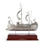  A SPANISH SILVER MODEL OF AN ANCIENT GREEK BIREME, MID 20TH CENTURY