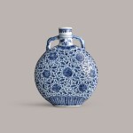 A blue and white 'lotus' moon flask 18th century | 清十八世紀 青花纏枝蓮紋抱月瓶