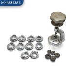 ROLEX | EASY OYSTER OPENER, REFERENCE 1001 A STEEL CASE OPENER WITH 11 CAST FOR VARIOUS CASE SIZES, 5 ADAPTORS FOR VARIOUS CASE BACK SIZES AND ORIGINAL FITTED BOX, CIRCA 1955