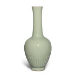 A rare celadon-glazed 'chrysanthemum' bottle vase, Mark and period of Kangxi | 清康熙 青釉菊瓣瓶 《大清康熙年製》款