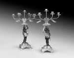 A pair of large silver partially lacquered seven-light candelabra, unmarked, probably South America, circa 1830