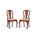 A Pair of Queen Anne Figured and Burr Walnut Side Chairs, Early 18th Century