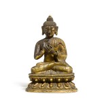 A gilt-bronze Buddha seated on a double lotus base 17th/18th century |  十七/十八世紀 鎏金銅佛像