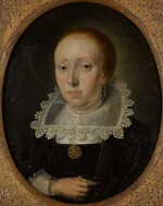 WOLFGANG HEIMBACH | Portrait of a lady, half-length, wearing black with white lace collar and cuffs
