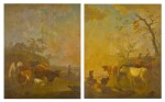 JEAN BAPTISTE DE ROY | A PAIR OF PASTORAL LANDSCAPES WITH SHEPHERDS AND CATTLE WATERING