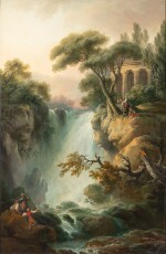 Landscape with waterfall and a temple | Paysage à la cascade et au temple