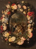 The Adoration of the Magi, surrounded by a garland of flowers